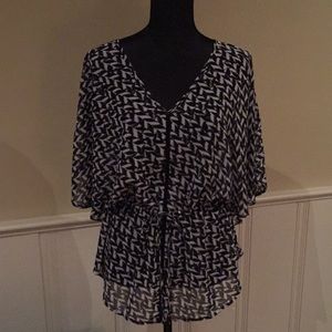 Sheer black & white blouse